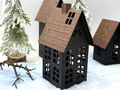 Windlicht - Deko Haus für Teelicht - Lichthaus in matt Schwarz aus Metall Rost Kupfer 2
