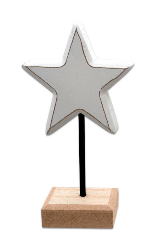 Deko-Aufsteller Weiß Schwarzer Stiel Brauner Sockel Stern