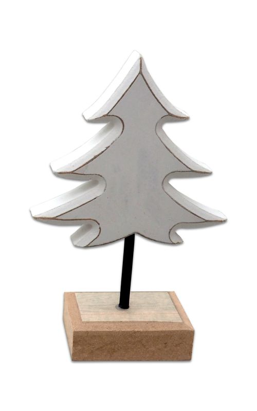 Deko-Aufsteller Weiß Schwarzer Stiel Brauner Sockel Tannenbaum