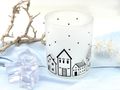 Kerzenhalter Windlicht Glas matt Weiß Schwarz Wintermotiv Weihnachtsdeko Geschenk Teelichthalter  3