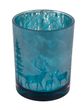Windlicht Glas mit Berge, Wald- und Hirschmotiv in Petrol Blau (Innen Silber) Herbst Weihnachten 8cm H 1