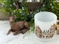 Windlicht aus Glas mit Winterlandschaft  Motiv – Milchglas-Optik, dekorierte Häuser & Tannenbäume 3
