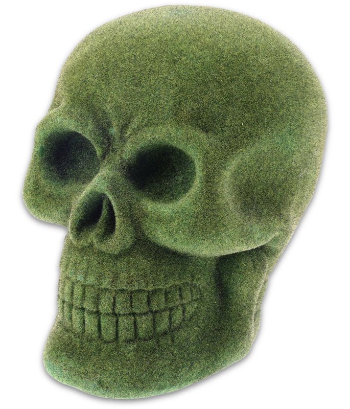 Deko Totenkopf Halloween Partydeko Schädel Skelett Kopf Schwarz Weiß Grün Tischdeko 7 x 10,5 x 9,5cm
