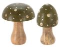 Deko Pilze Grün Aufsteller Mangoholz Herbst Weihnachten Adventskranz Tischdeko Waldpilze 2-er SET 15cm H 1