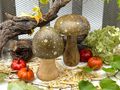 2er-Set Deko Pilze aus Mangoholz mit Olive-Braunen Kappen, 15cm H, handgefertigt und bemalt– jedes Stück ein Unikat 2