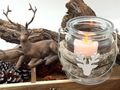 Windlicht & Teelicht mit weißen Hirsch für rustikale Tischdeko für Herbst & Winter 2