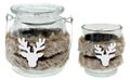 SET mit Deko Windlicht & Teelicht Hirsch Weiß Fell Weihnachten Winter Herbst Tischdeko Jäger 2-teilig  1