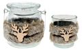 SET mit Deko Windlicht & Teelicht Hirsch Holz Fell Weihnachten Winter Herbst Tischdeko Jäger 2-teilig  1