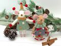 Filzmäuse als Weihnachtsanhänger wahlweiße in zwei Varianten: Maus Braun mit Reifen oder Maus Weiß Springseil 2