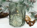 Stimmungsvolles großes Windlicht ( ca. Ø12cm & 16cm H) aus grün gefärbtem Glas mit Tannenbaum-Design 2