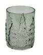 Großes Windlicht aus grünem Glas mit Tannenbaum-Design – Weihnachten Winter Tischdeko Kerzenhalter 16cm H 1