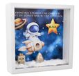 Geschenkrahmen Holz Diorama Geldgeschenk Gutschein Geburt Taufe Blau Weltall Mädchen PERSONALISIERT 1