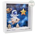 Geschenkrahmen Holz Diorama Geldgeschenk Gutschein Geburt Taufe Blau Weltall Mädchen PERSONALISIERT 1