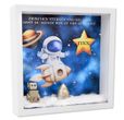 Geschenkrahmen Holz Diorama Geldgeschenk Gutschein Geburt Taufe Blau Weltall Junge PERSONALISIERT 1