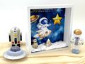 Geschenkrahmen Holz Diorama Geldgeschenk Gutschein Geburt Taufe Blau Weltall Junge PERSONALISIERT 4
