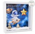Geschenkrahmen Holz Diorama Geldgeschenk Gutschein Geburt Taufe Blau Weltall Junge PERSONALISIERT 1