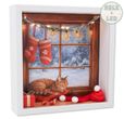Geschenkrahmen Holz Bilderrahmen Deko Diorama Weihnachten Geldgeschenk Gutschein mit LED Katze Weihnachtsfenster 1