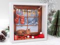 Ein Deko Geschenkrahmen aus Holz - Diorama Geschenk zur Weihnachten mit Miniatur LED Weihnachtsszene mit Katze 2