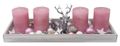 Adventstablett Holz mit Silber Hirsch, 4 Rosa Adventskerzen & winterliche Streudeko Adventsgesteck  Weihnachen Deko  1