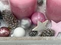 Adventskranz länglich, Adventsgesteck, Adventstablett Rosa -Silber mit Kerzen, Hirsch, komplett fertig & leicht bewegbar  5