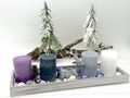 Deko-Tablett Holz Weihnachten Adventskerzen in Flieder, Silber, Grau und Weiß Geschenkidee Advent 2