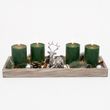 Adventskranz Adventsgesteck Deko-Tablett Holz länglich Adventskerzen Grün LED Lichterkette silber Hirsch 40 cm 1