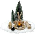 Wichtel Zubehör Feuerstelle mit LED Lagerfeuer Kessel Tannenbaum Schnee Weihnachten Puppenhaus Krippen Set  1