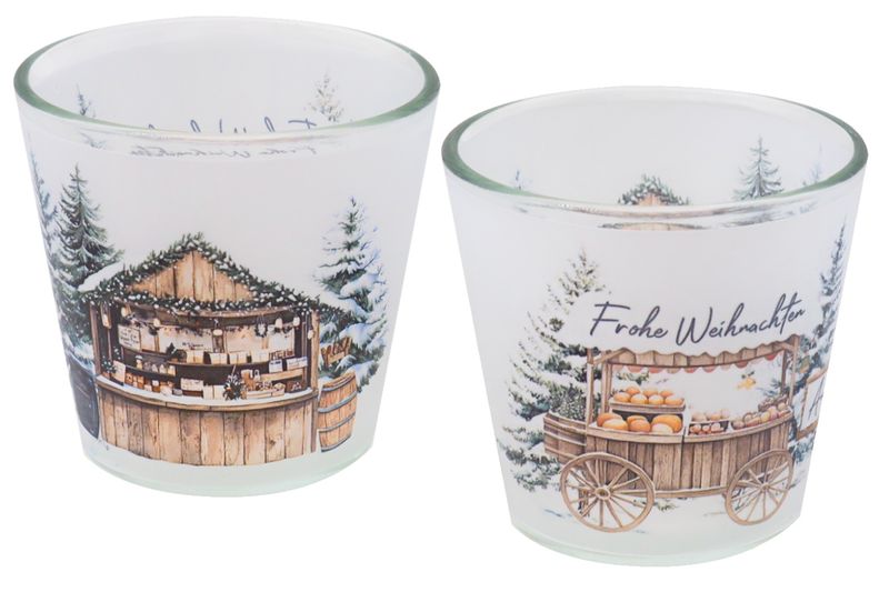 Windlicht Banderole Weihnachtsmarkt Stand Weihnachten Kerzenglas PERSONALISIERT 7,5 cm H