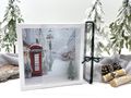 Winter Reise London Geldgeschenk Verpackung mit Tannenbaum, Kunstschnee, roter Telefonzelle und Doppeldecker 5