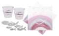 Kommunion Deko Taufe Set Regenbogen Rosa Mädchen Tischdeko – Servietten, Holzfische & personalisierbare Windlichter  1