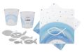 Kommunion Deko Taufe Blau Regenbogen Junge Tischdeko – Servietten, Holzfische & personalisierbare Windlichter 1