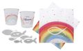 Kommunion Deko Taufe Set Regenbogen Junge Mädchen Tischdeko Servietten, Holzfische & personalisierbare Windlichter 1