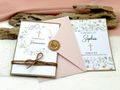 Einladungskarte mit Briefumschlag Personalisiert Kommunion Konfirmation Taufe Blumenkranz Rosa 8