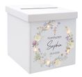 Personalisierte Briefbox Kommunion, Taufe & Konfirmation – Geschenkbox mit Blumenkranz, Kreuz & Licht 20×20×20 cm 1