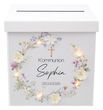 Personalisierte Briefbox Kommunion, Taufe & Konfirmation – Geschenkbox mit Blumenkranz, Kreuz & Licht 20×20×20 cm 2