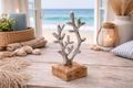 Deko Muschel aus Metall zum Hinstellen Silber maritim auf Holzsockel Badezimmer Geschenk 2