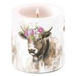 Kerze Kuh mit Blumenkranz Rosa Pink – Tischdeko Oktoberfest Deko Bayrisch Mottoparty Bauernhof Ø 7,5 cm,  9cm H Brenndauer: ± 35h 1