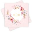 20 Servietten Kommunion Rosa mit Blumen & Symbol Fisch in Gold– Christliche Tischdeko Mädchen Deko Taufe Konfirmation 1