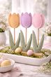 Bunt Deko Aufsteller Tulpen Filz Holz Lila Rosa Gelb Frühling Ostern Tischdeko Blumen 31cm Hoch 2