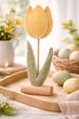 Bunt Deko Aufsteller Tulpen Filz Holz Gelb Frühling Ostern Tischdeko Blumen 31cm Hoch 4