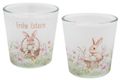 Windlicht Banderole Frohe Ostern Hase im Osterkorb auf Frühlingswiese Tischdeko Votivglas 7,5 cm H 1