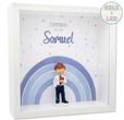 Personalisierter Holz Bilderrahmen Regenbogen Blau Junge LED Lichterkette Konfirmation Kommunion Geschenk 1