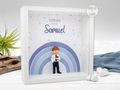 Personalisierter Holz Bilderrahmen Regenbogen Blau Junge LED Lichterkette Konfirmation Kommunion Geschenk 2