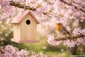 Vogelhaus aus Holz Nistkasten Natur mit Rosa Boden und Dach, zum Aufhängen in Garten, Baum, für Balkon und Veranda 4