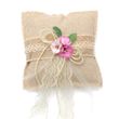 Ringkissen Hochzeit Leinen Natur Creme Spitze Rosa Blüten CLARA 14 x 14 cm 1