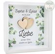 Hochzeit Geschenk Bilderrahmen LED personalisiert Eukalyptus & Herzen Geldgeschenk 1