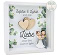 Hochzeit Geschenk Bilderrahmen LED personalisiert Eukalyptus & Herzen Hochzeitspaar in Ring Geldgeschenk 1