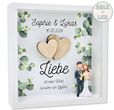 Hochzeit Geschenk Bilderrahmen LED personalisiert Eukalyptus & Herzen Hochzeitspaar mit Sektglas Geldgeschenk 1