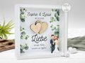 Hochzeit Geschenk Bilderrahmen LED personalisiert Eukalyptus & Herzen Hochzeitspaar mit Sektglas Geldgeschenk 2