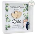Hochzeit Geschenk Bilderrahmen LED personalisiert Eukalyptus & Herzen Hochzeitspaar mit Brautstrauß Geldgeschenk 1